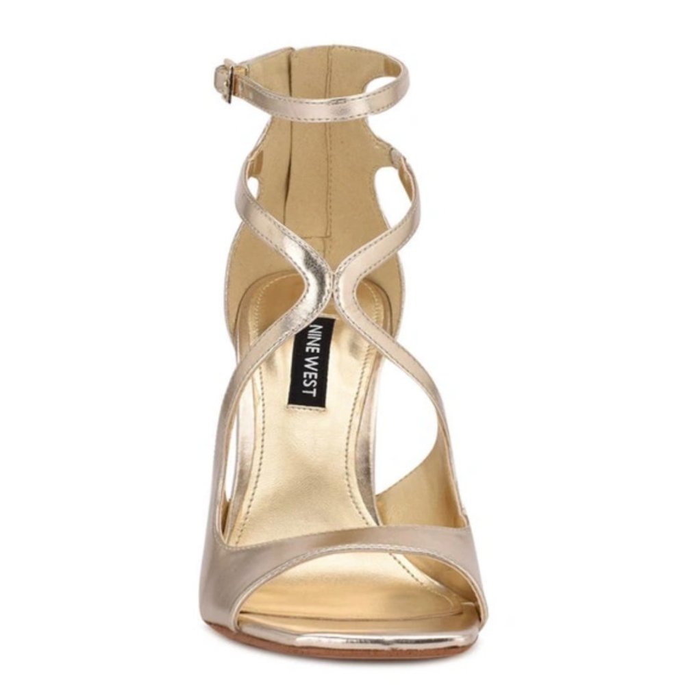 Nine West Women's Tulah Ankle Strap Sandal Heels Women's Gold 8M - Picture 2 of 6